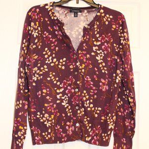 Lands End Floral Cardigan Sz L